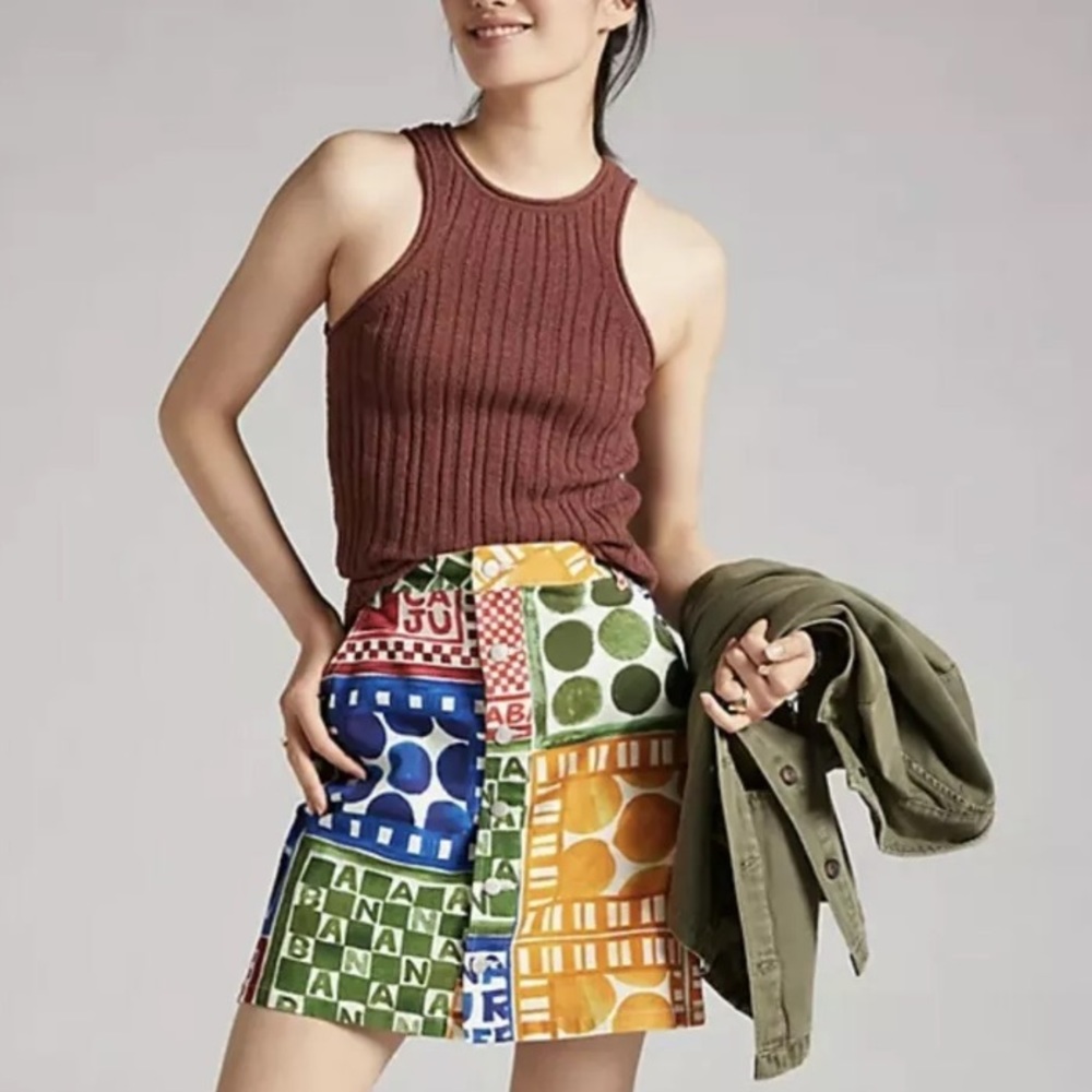 FARM RIO by Anthropologie Button Front Denim Mini Skirt (NWT)